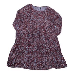 Emery Rose Tiered rust red white black floral A-line Dress Lightweight Size L